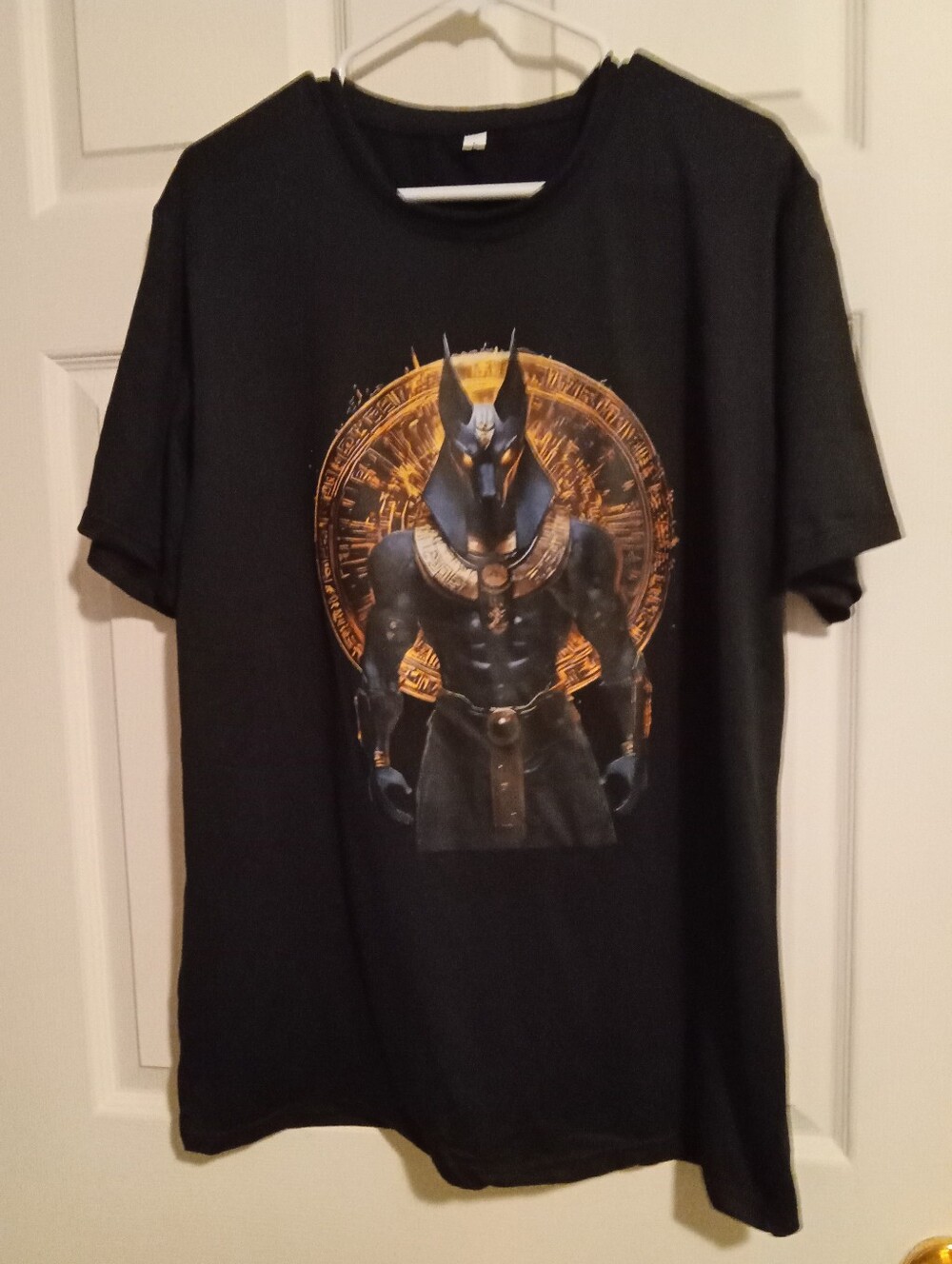 Black Graphic Men’s T-Shirt with Egyptian Anubis Design